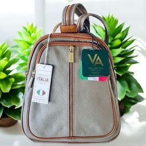 NWT Gorgeous Valentina Tan Italian Genuine Leather Convertible Sling Backpack Ba